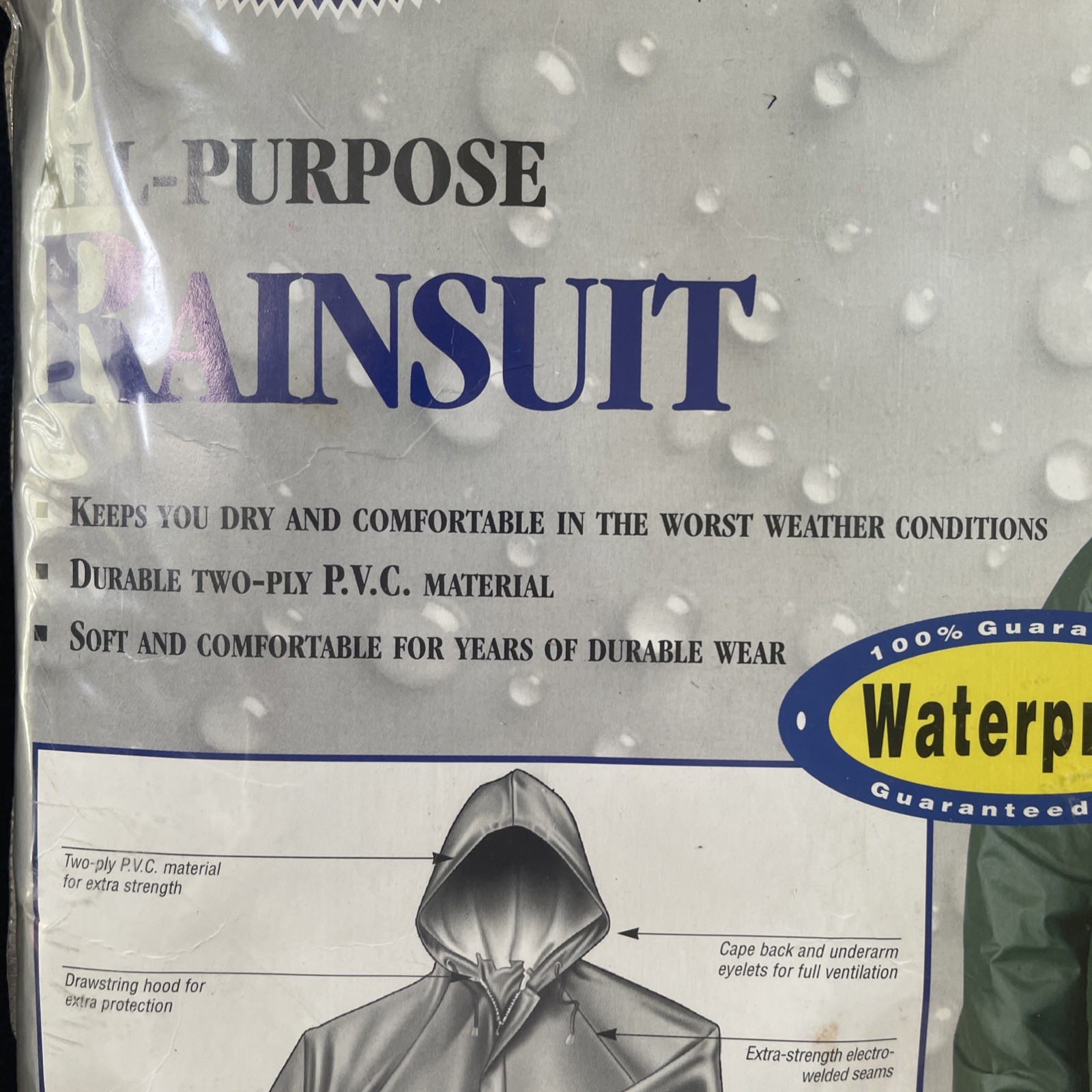 New Vintage Weather-Rite Waterproof Rainsuit PVC Mens Large All Purpose