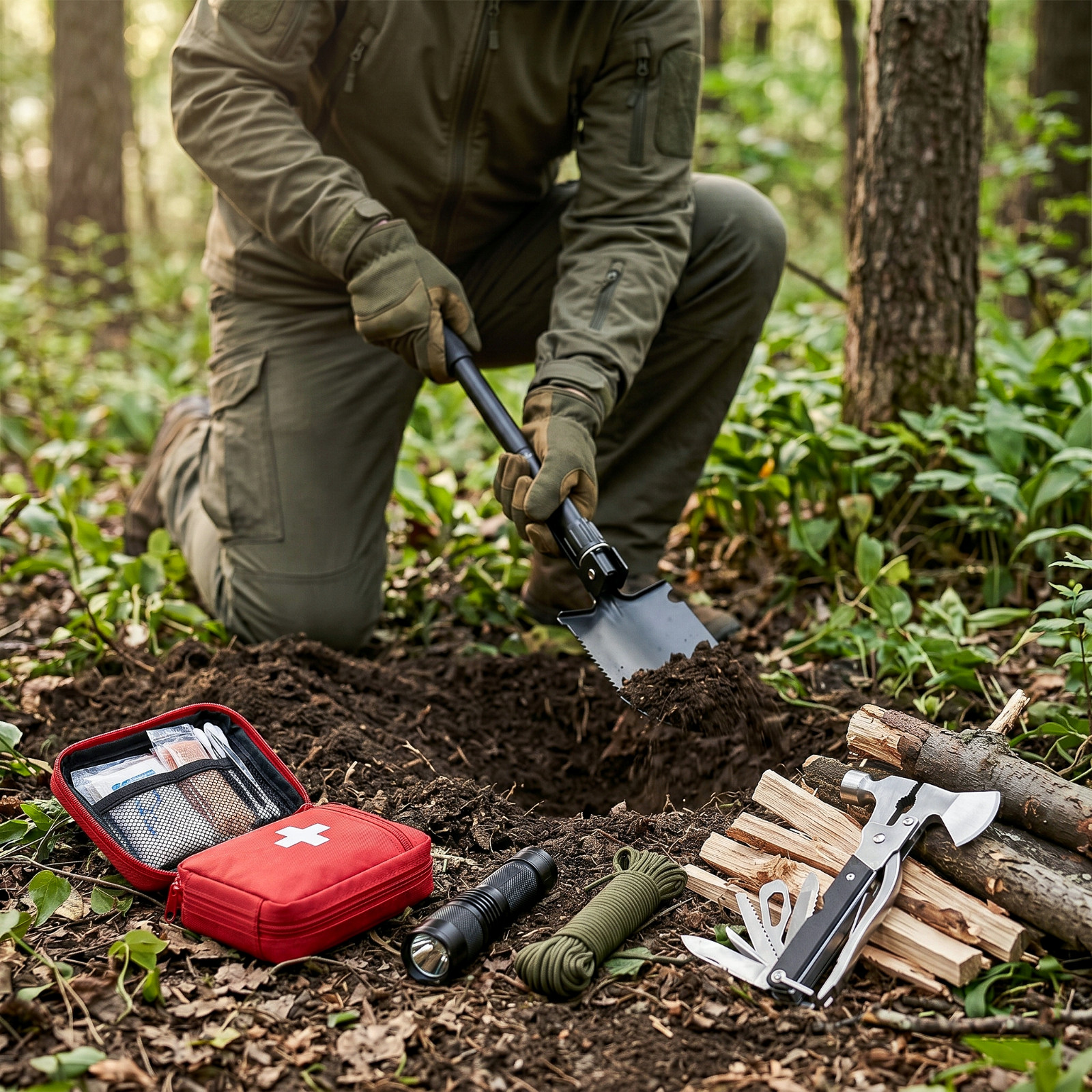 125Pcs Survival Kit Emergency Tactical First Aid Gear Axe Shovel Camping Hiking