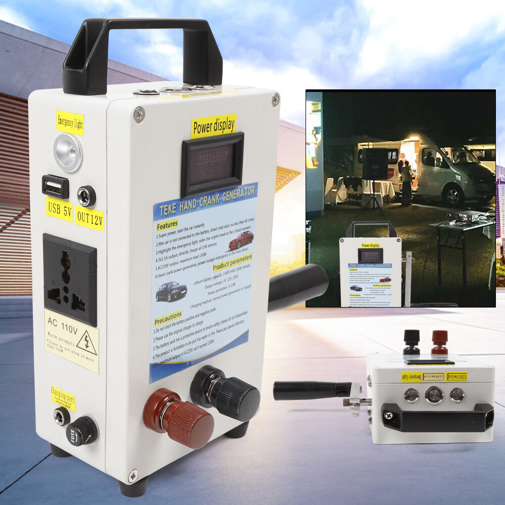 150W Portable Outdoor Hand Crank Generator Emergency Power Supply Charger USB
