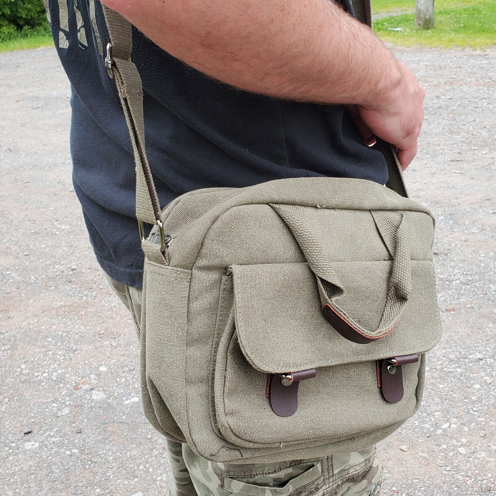 Vintage Shoulder Canvas Military Tech Bag with Padded Interior, 12x9in, 4 Colors