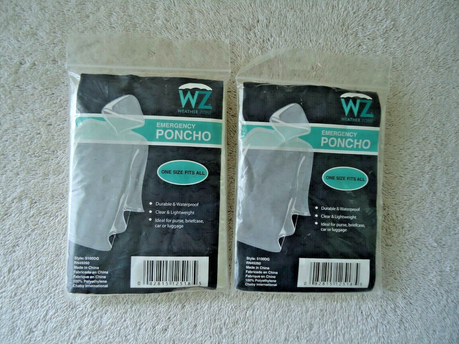 Lot Of 2 ” NIP ” Weather Zone One Size Fits All Clear & Light Weight Ponchos