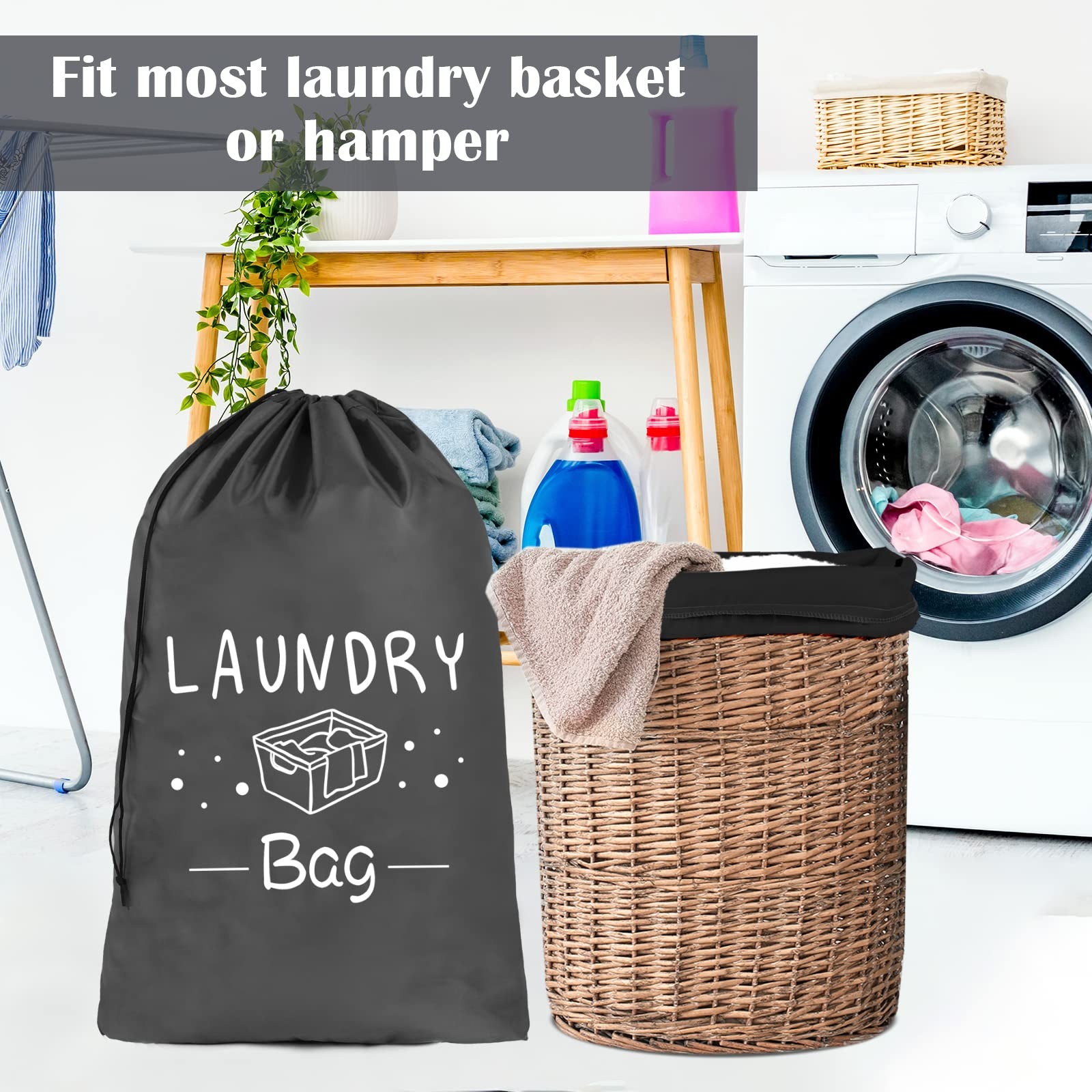 Sylfairy 2 Pack Extra Large Travel Laundry Bag, Dirty 24″ x 36″, Black+Grey