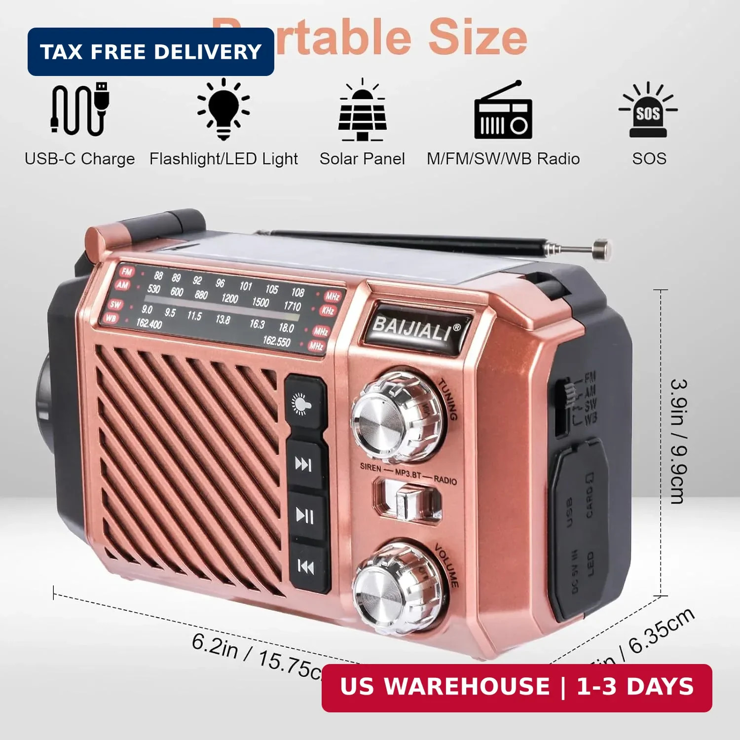 Hand Crank Emergency Weather Radio with 2600mAh/9620mWh Power Bank, NOAA AM FM S