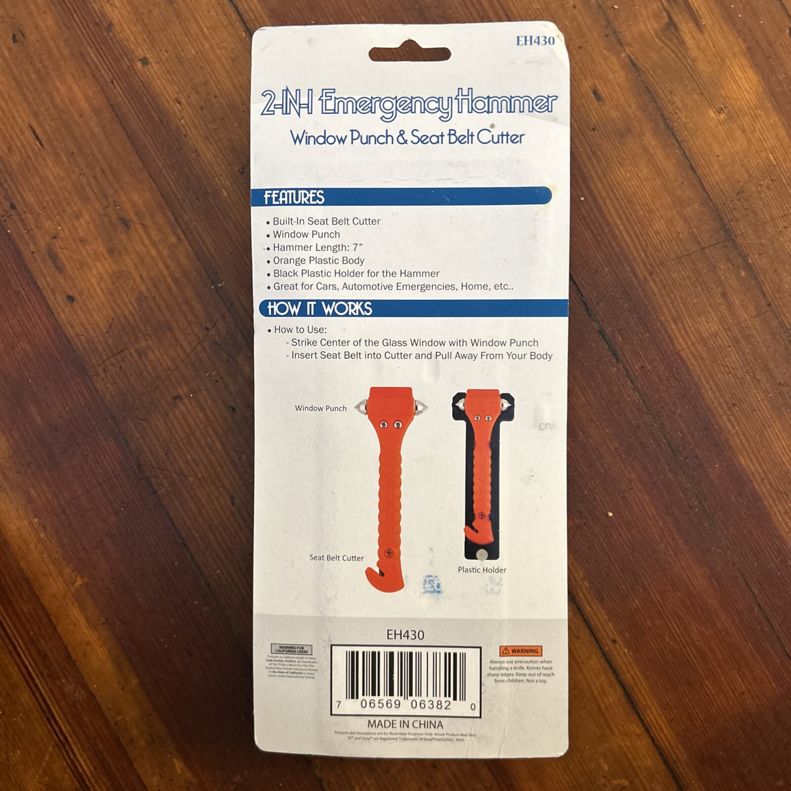 Emergency/Survival: Emergency Hammer – Window Glass Punch & Seat Belt Cutter
