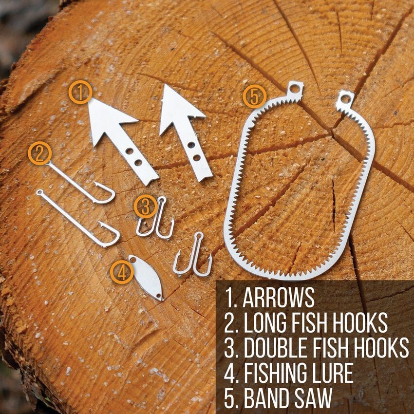 Readyman Dog Tag Survival Card Pop-Out Steel Tools Fishing Arrowheads Band Saw