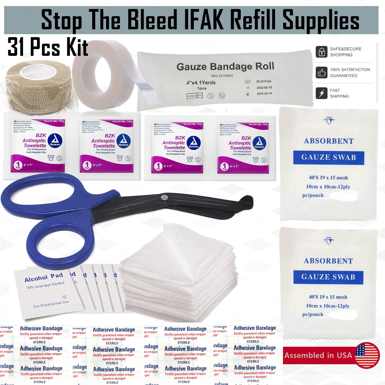 First Aid Kit Military IFAK Medical Supplies for Trauma Gear Preparedness-31 Pc