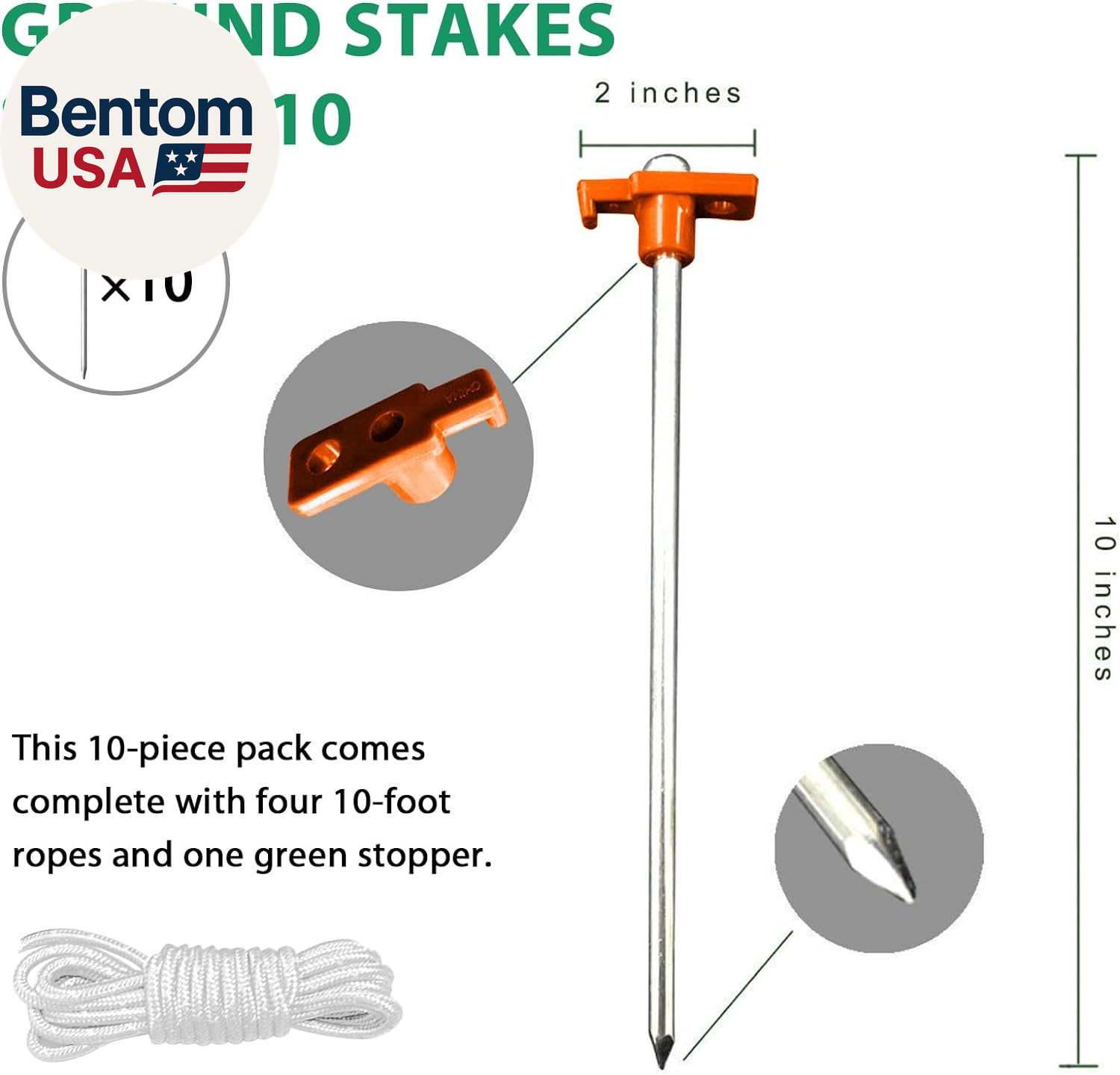 USA 10-Pack Secure Protection Galvanized Tent Stakes,Rust-Proof Steel Canopy Anc