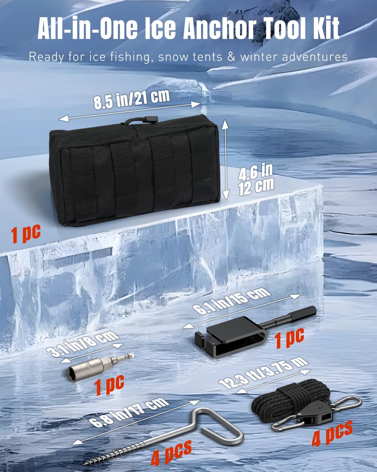 Pawfly 10 Pcs Ice Anchor Tool Kit with Screw Anchors, Tent Multi-color