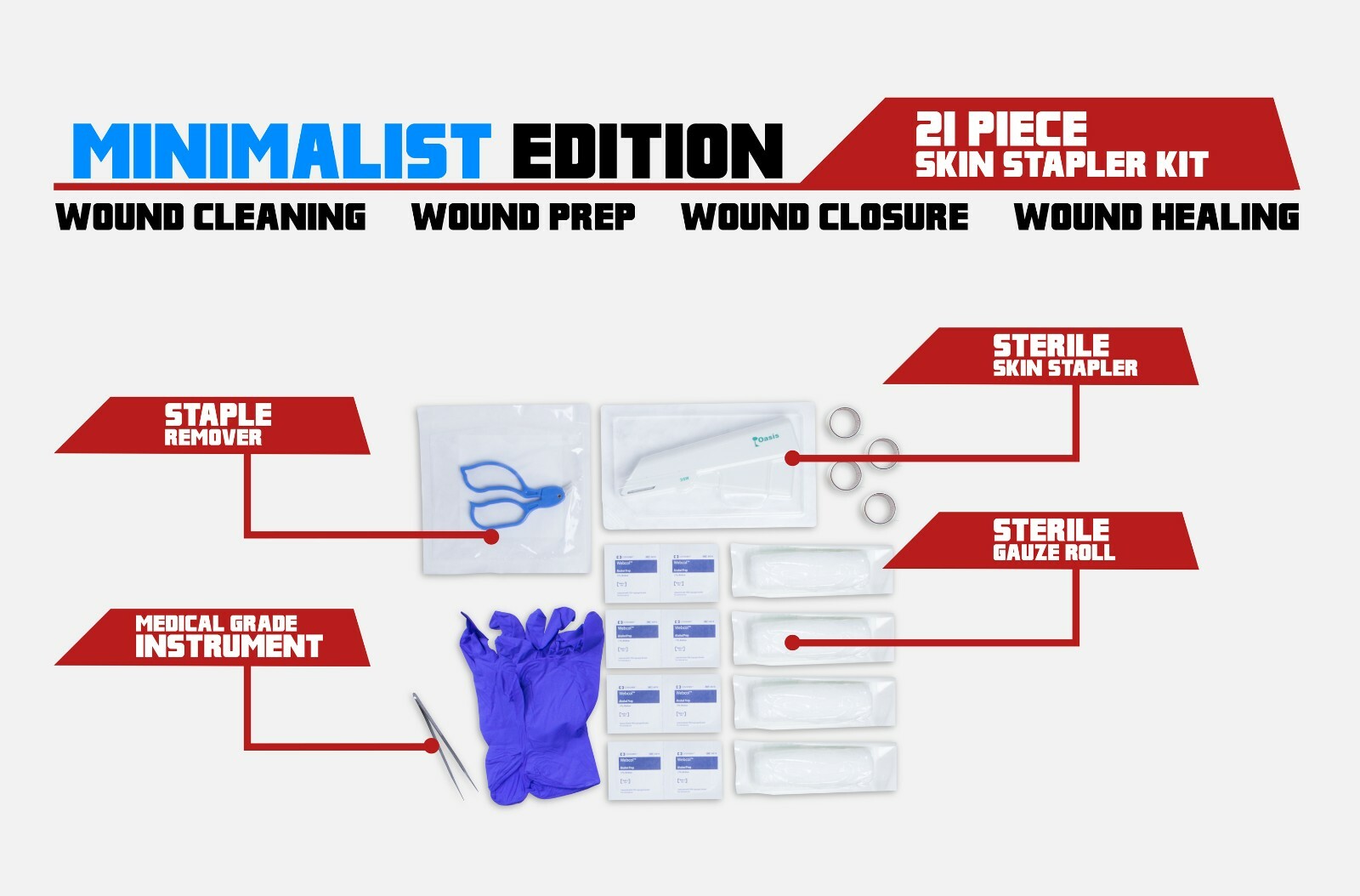 Minimalist Skin Stapler Wound Closure Surgical Survival Kit – 21 pc