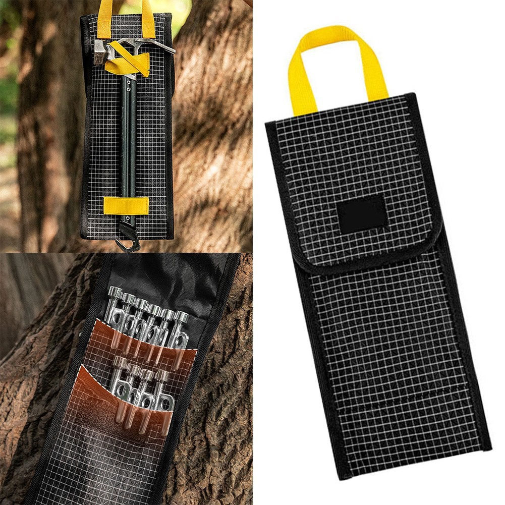 Tent Nail Storage Bag for Outdoor Use Featuring Integrated Hammer Compartment