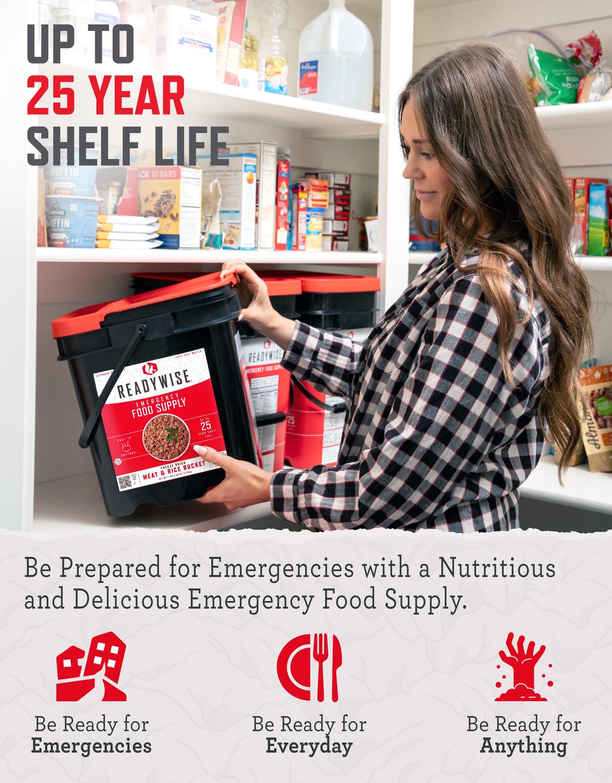 ReadyWise Emergency Food Supply – 88 Servings Meat & Rice Bucket, 10 lb