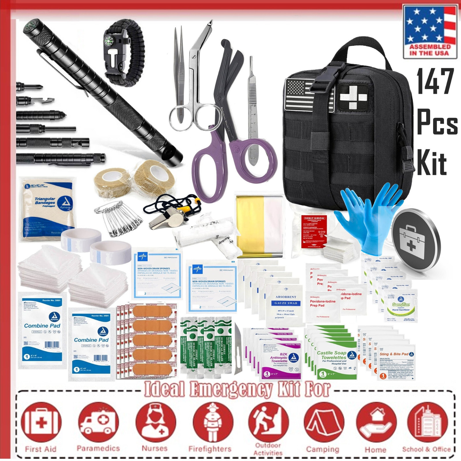 Emergency First Aid Kit – Family Camping & Hiking Potable Medical Kit – 147 Pcs