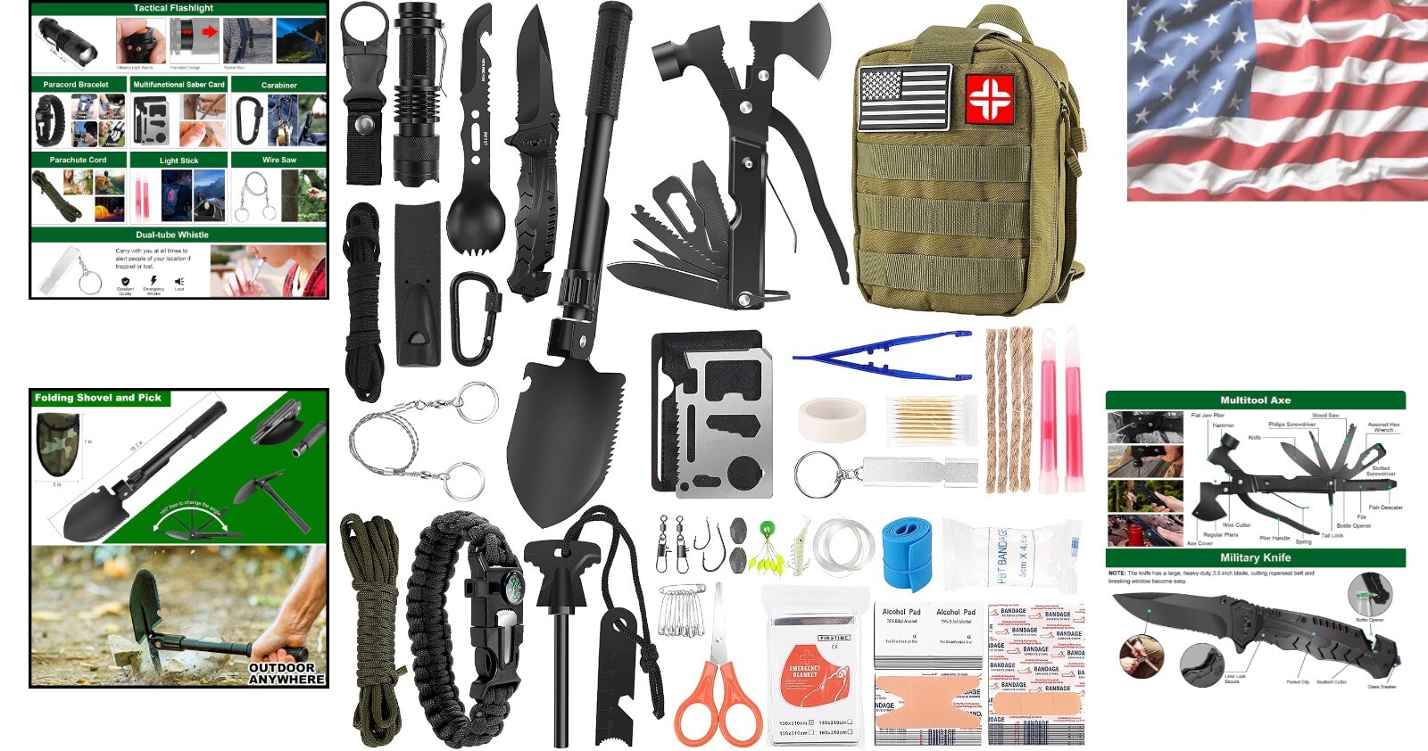 All-in-One 142-Piece Survival Tools & First Aid Kit – Ideal for Camping & Hiking