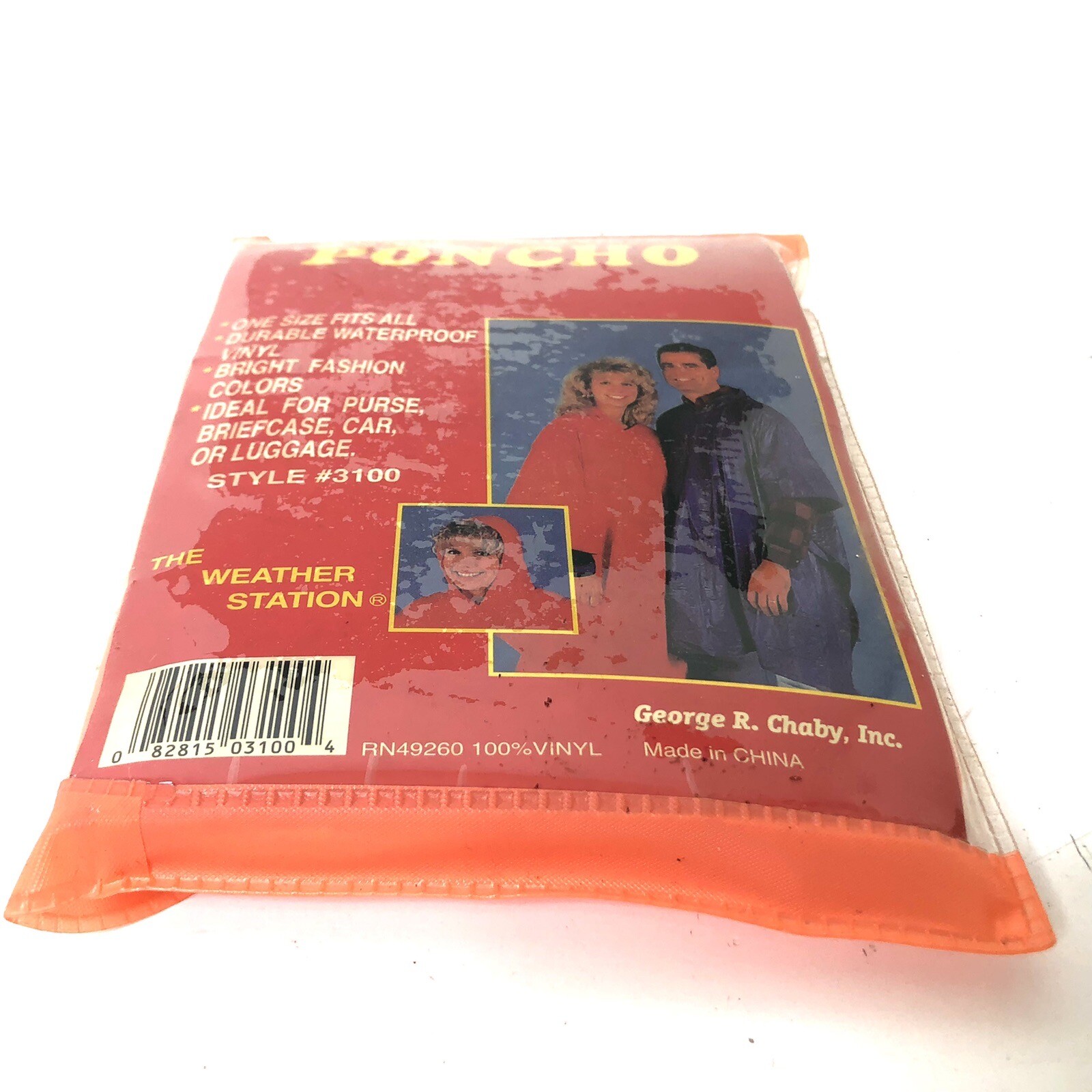 Vintage Adult Poncho Vinyl The Weather Station Orange