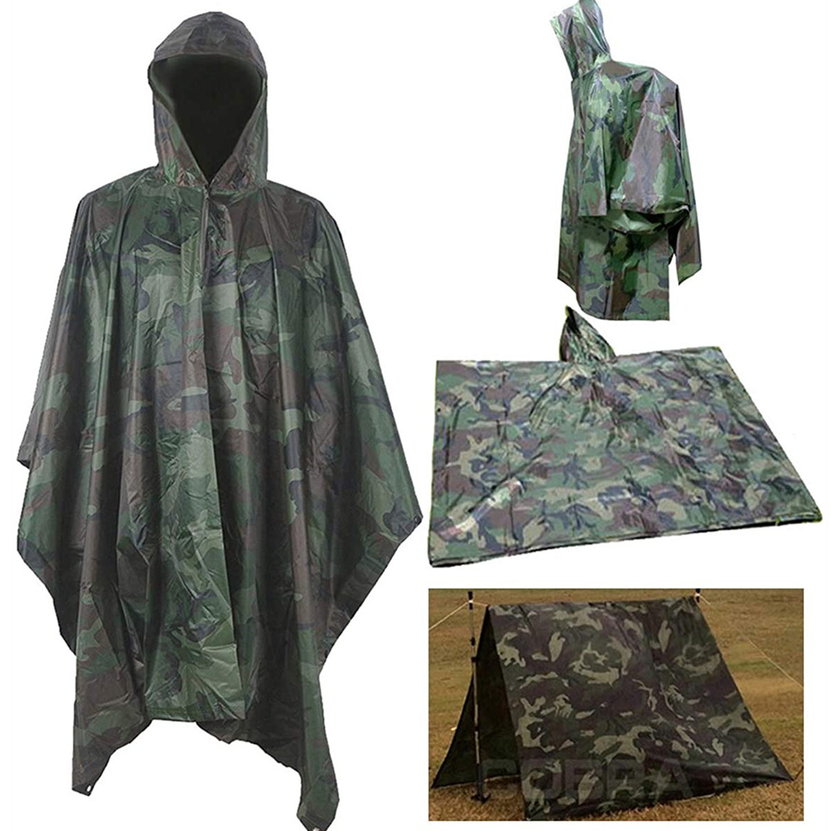 Waterproof RipStop Hooded Rain Poncho Outdoor Multi-Use Camping Hiking