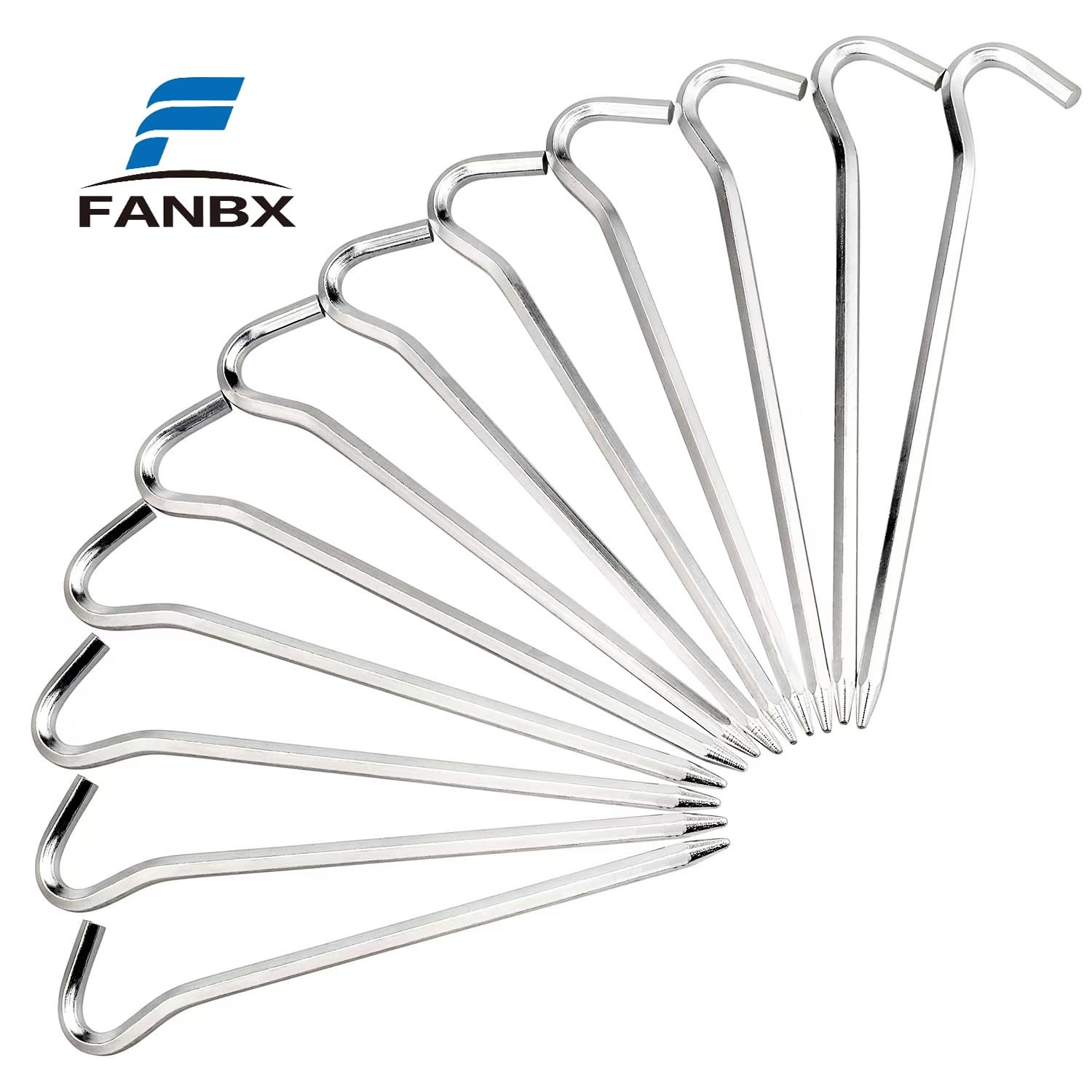 Tent Pegs – 12Pcs Aluminium Stakes with Hook – 7″ Hexagon Silver