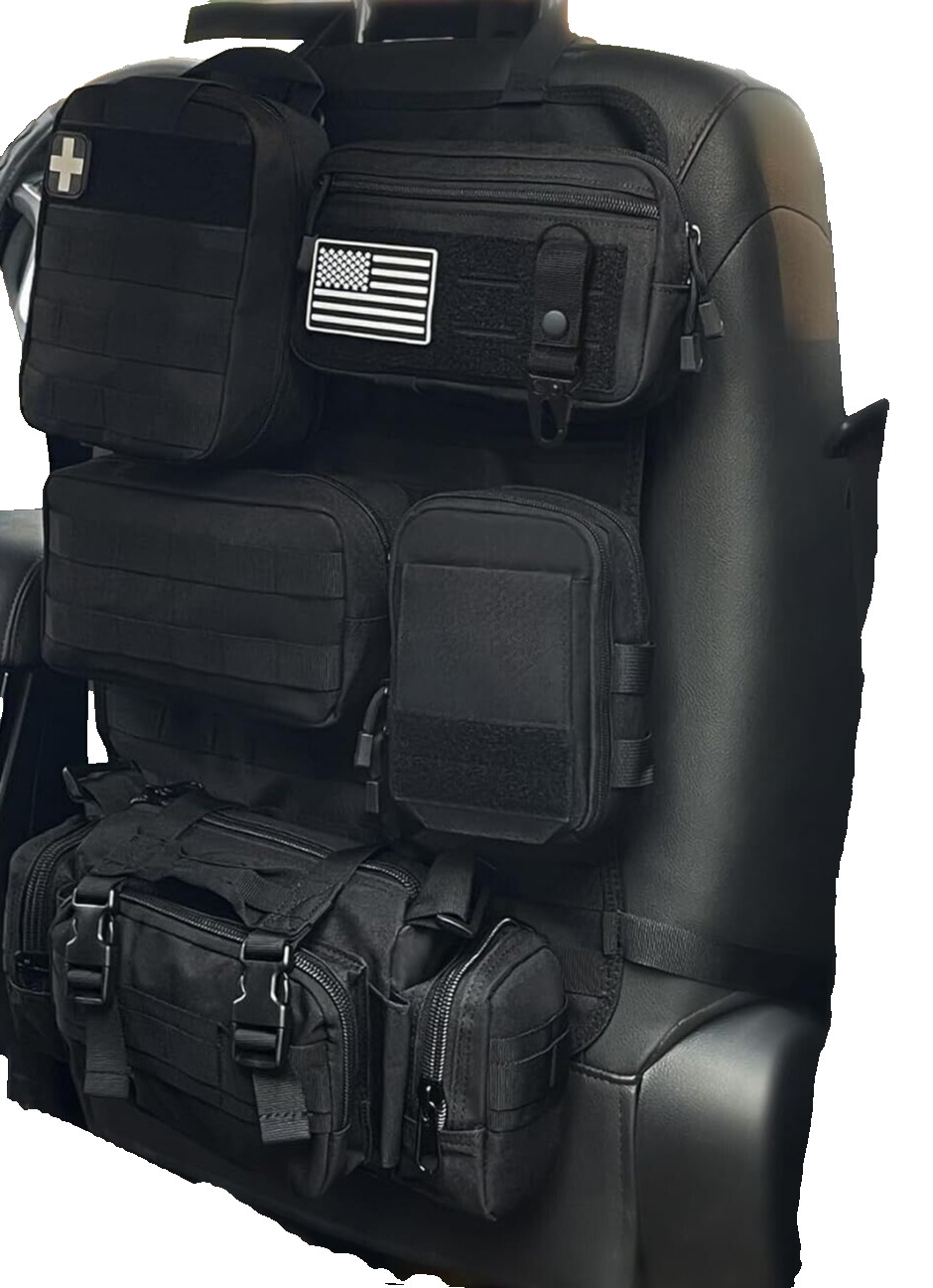 6 Pk Tactical Molle Car Back Seat Organizer 1 Panel 5 Detachable Molle Pouches
