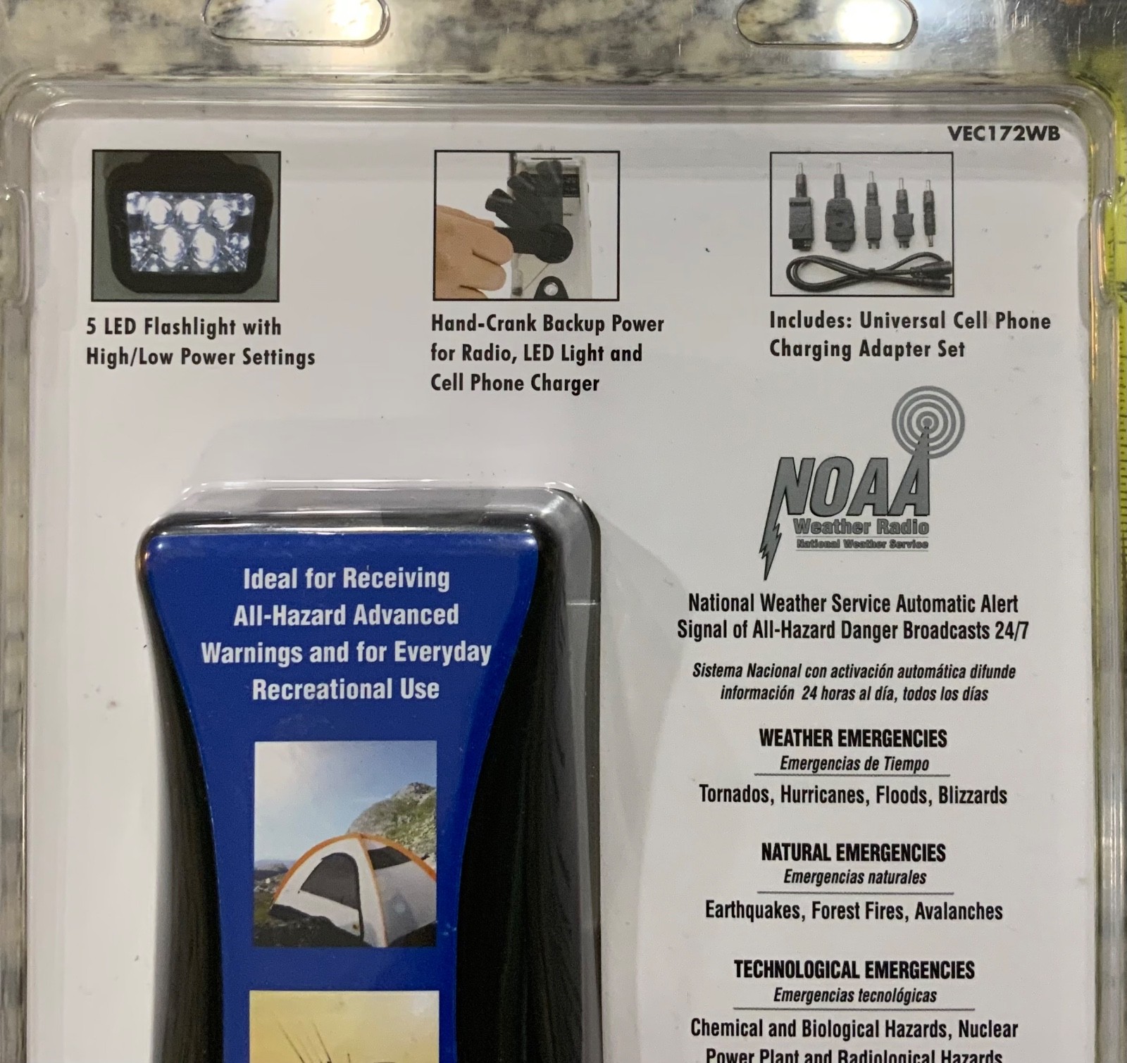 Storm tracker Vector VEC172WB Weather Alert Radio Flashlight Phone Charger New