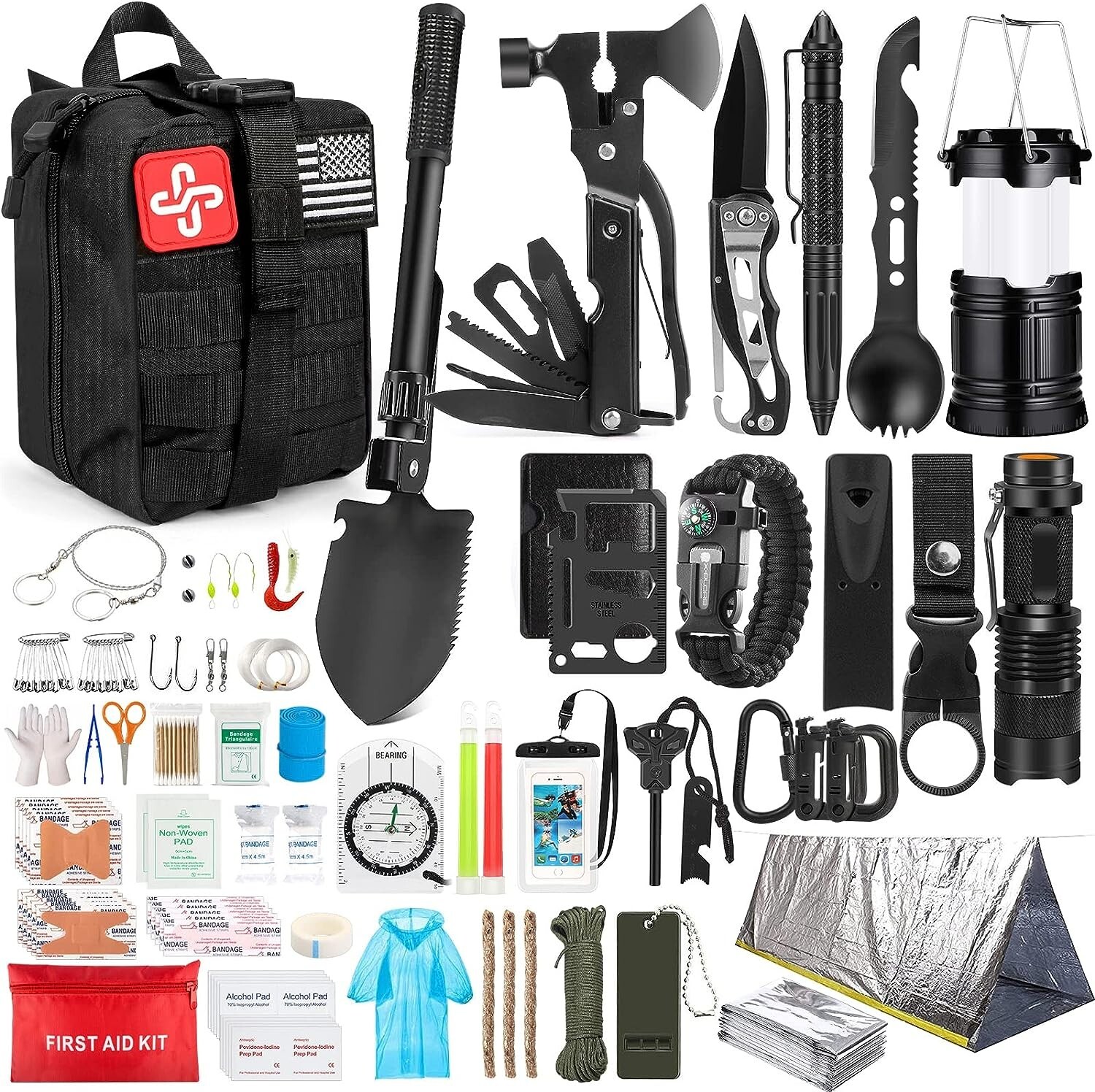 250Pcs Survival Gear Kit First Aid and Molle Bag – Emergency Safety Essentials