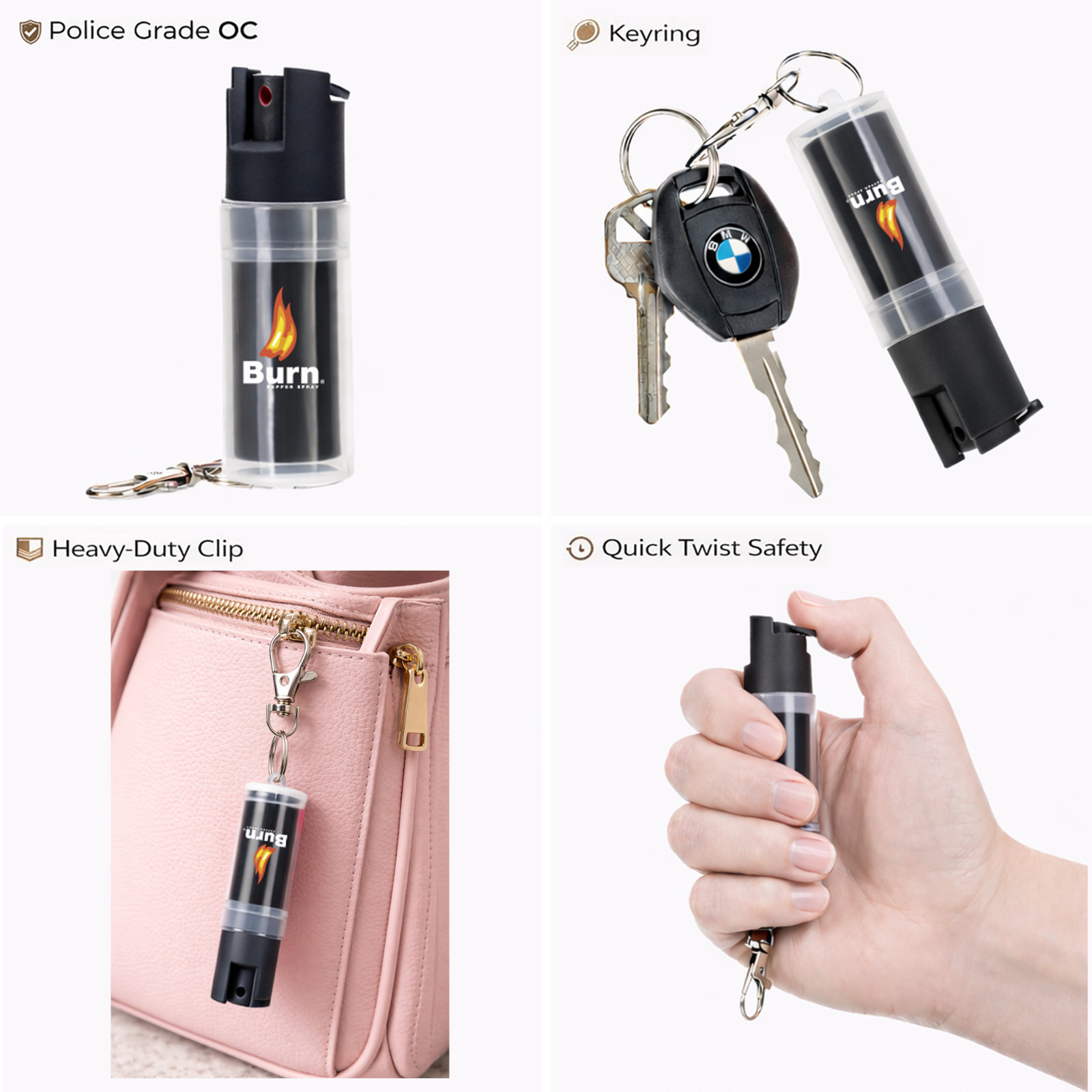2 Burn Pepper Spray .50oz Self Defense Keychain Security Protection Safety Lock
