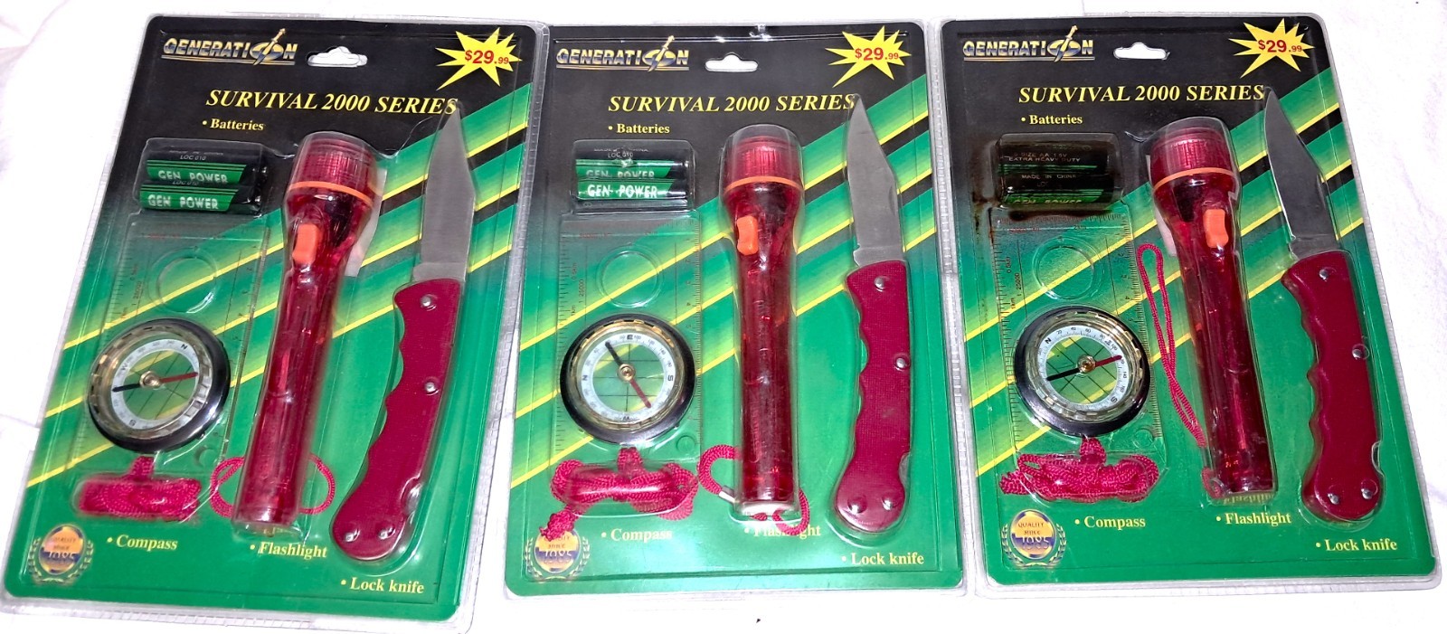 3 sets Survival Kit Knife Flashlight Compass Gift Lot Gear NOS tools camping