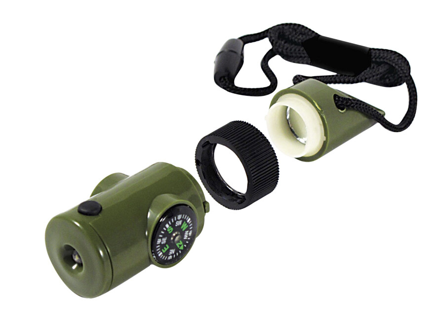 2PK 7-In-1 Camping Survival Whistle Compass Thermometer LED Flashlight Magnifier
