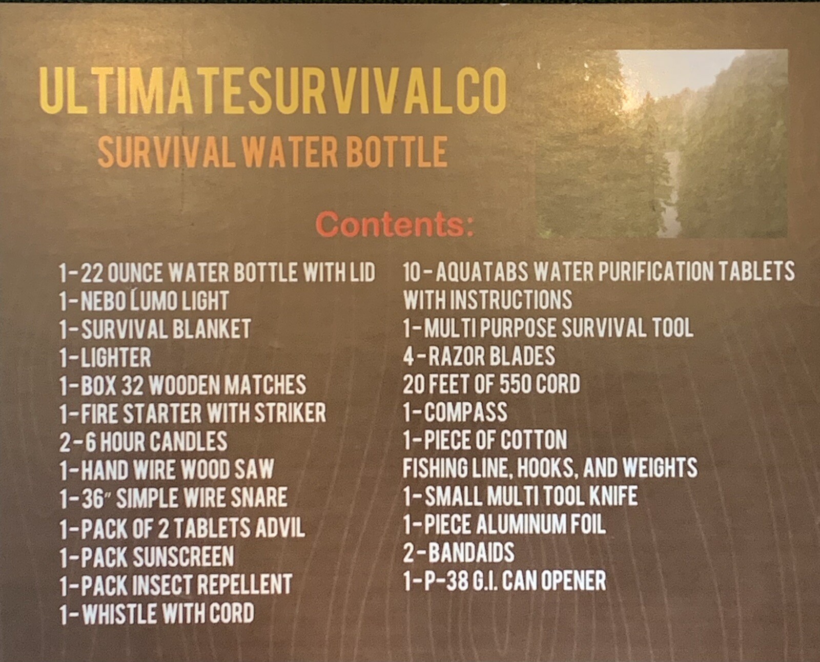 Emergency Survival Water Bottle – Survival Kit Bug out Bag Zombie Hurricane
