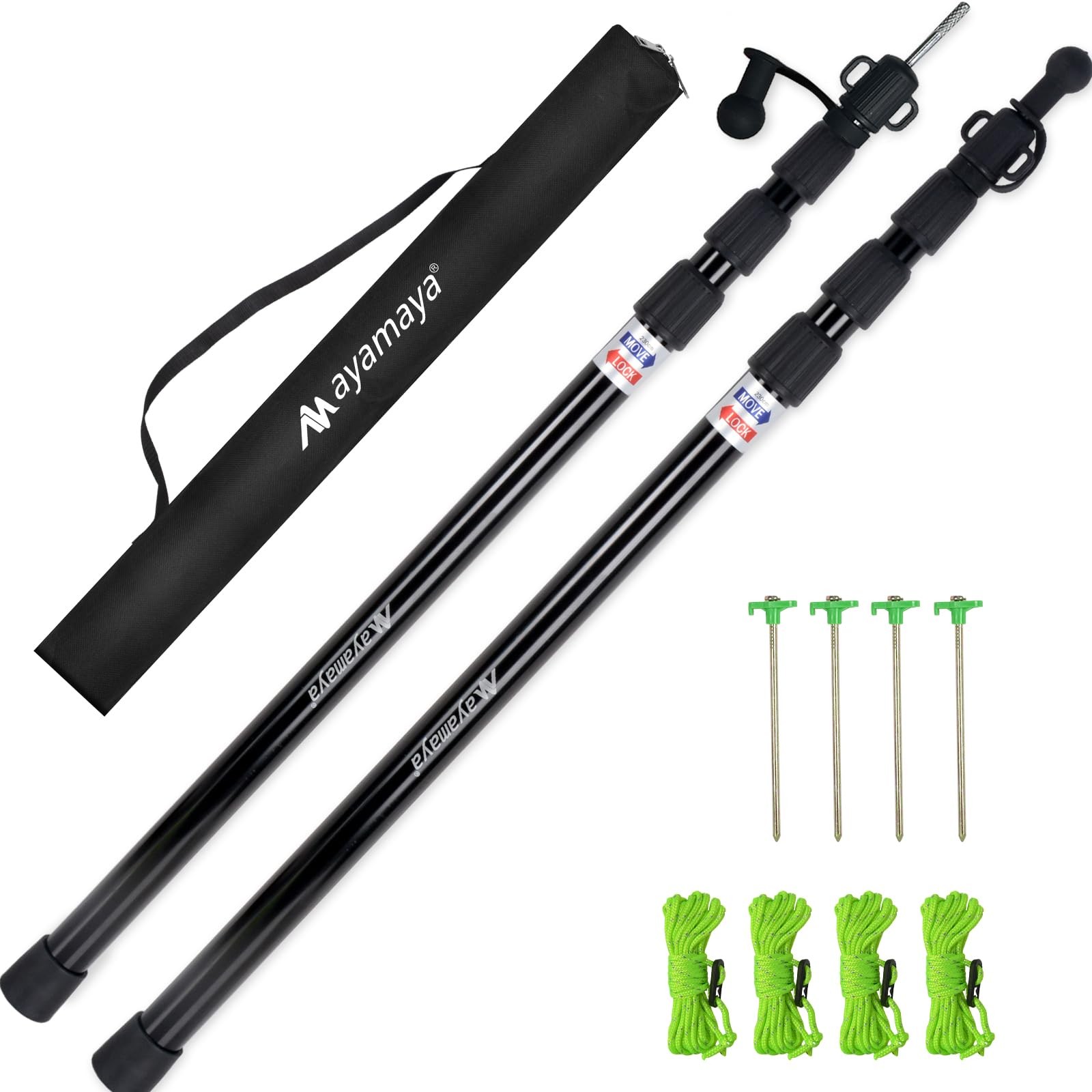 AYAMAYA Tarp Poles – Telescoping Camping Tent Replacement, Black (2pcs)