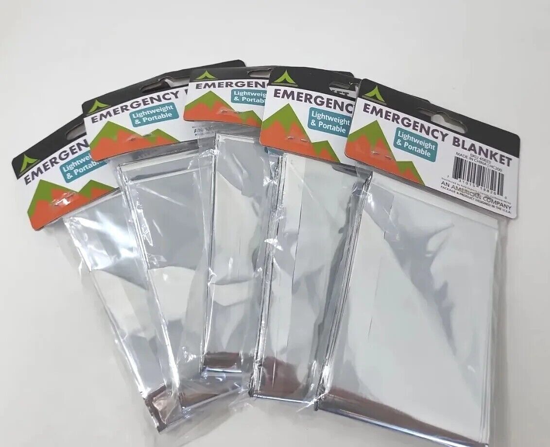 5 Pack Emergency Rescue Thermal Mylar Blankets 54″x 82″ New in Package