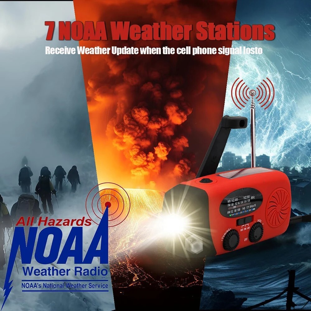2000mAh Rechargeable Solar Radio Emergency Light Waterproof Portable Flashlight