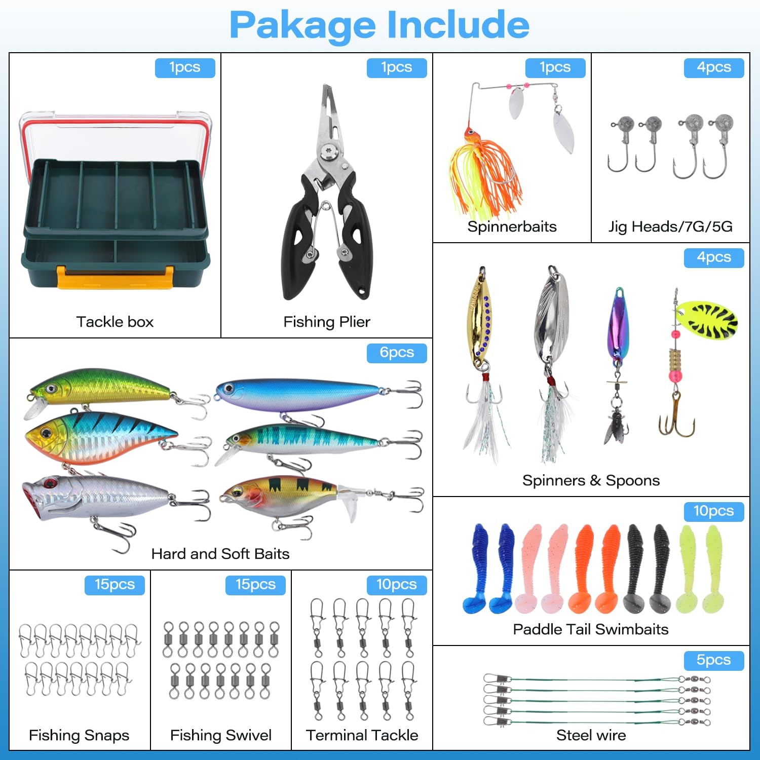 Fishing Tackle Box with Lures,72Pcs Lures…