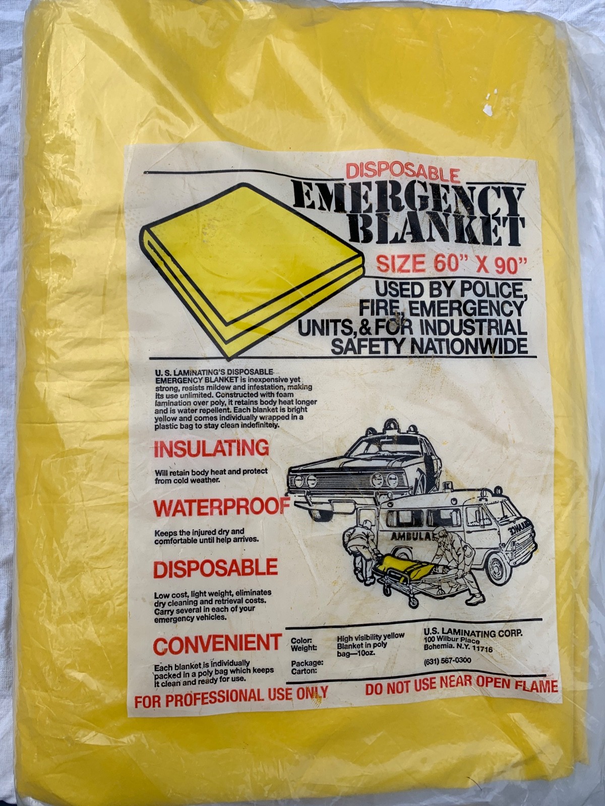 Vintage & Collectible 60″x90″ disposible high vis. yellow emergency blanket