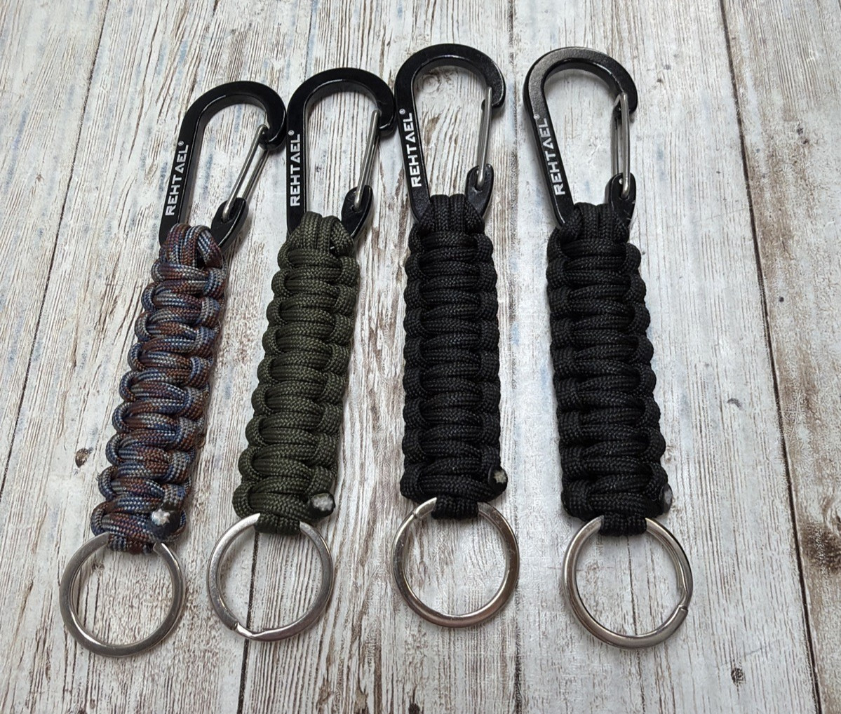REHTAEL Keychain Paracord Carabiner Military Braided Heavy Duty Black & Camo NEW