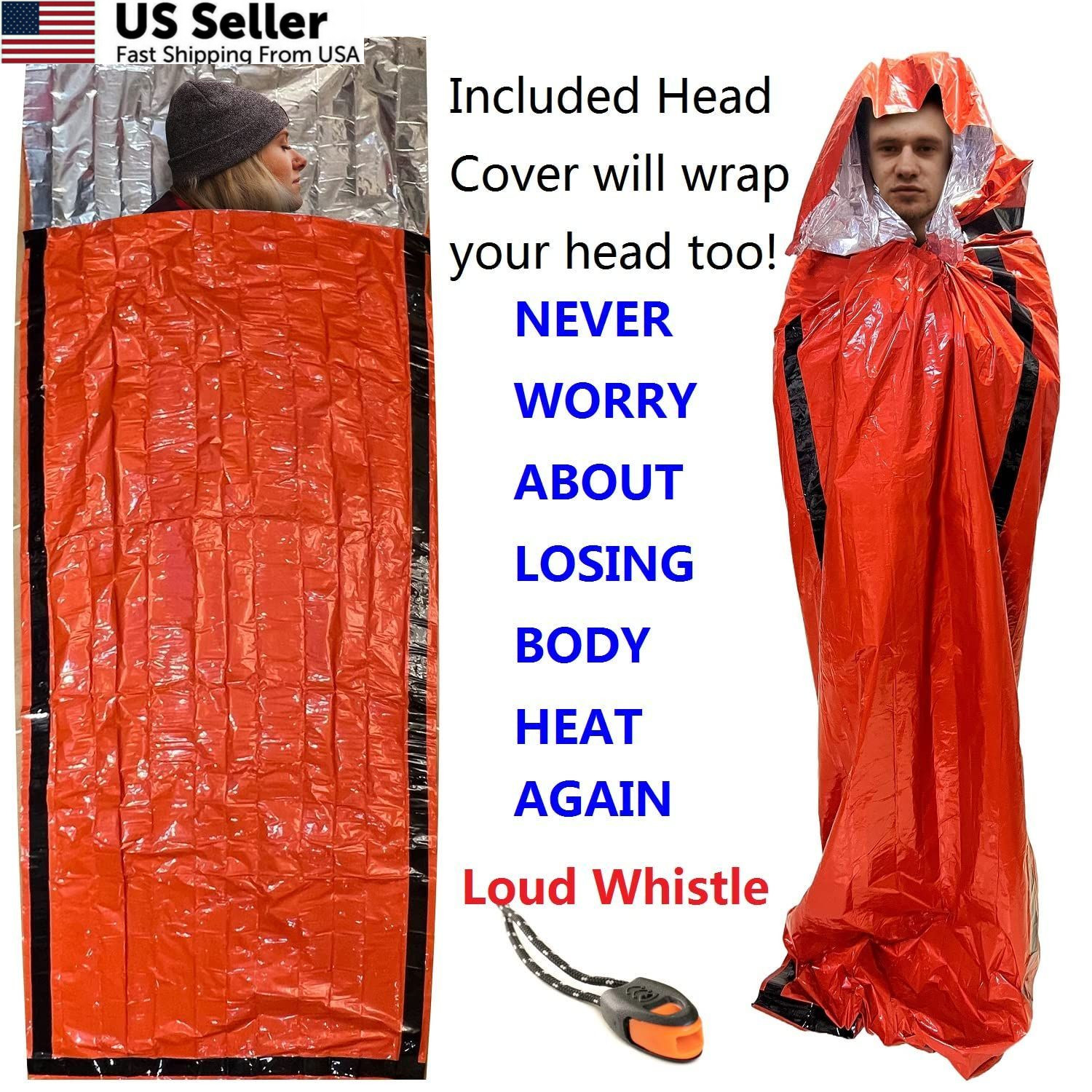 Leberna Emergency Sleeping Bag Survival 2 Pack | 2 Bags, Silver