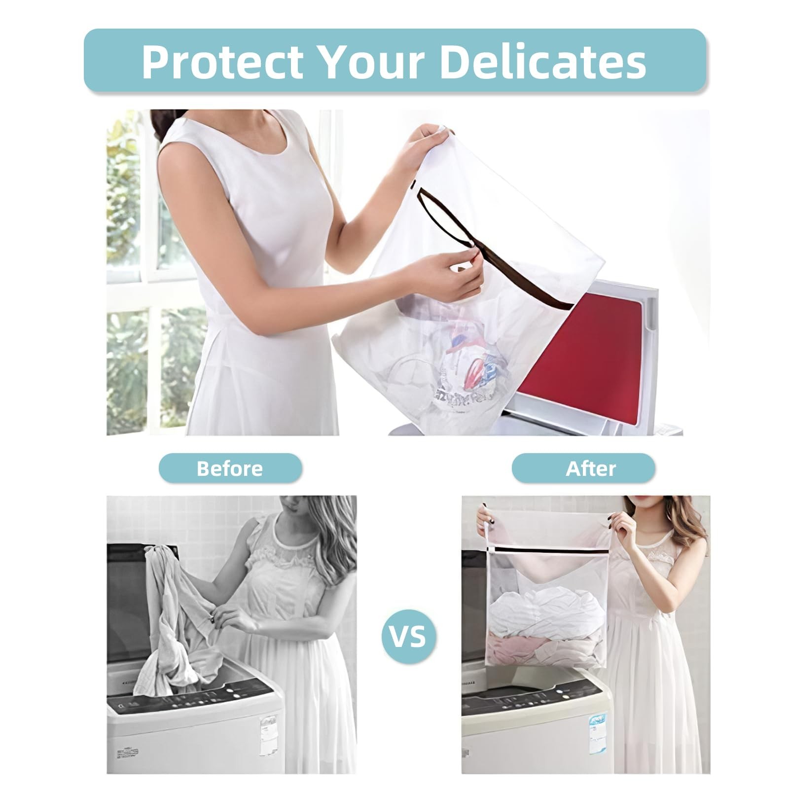 GOGOODA Mesh Laundry Bags for Delicates Durable Protective Wash 3M, White