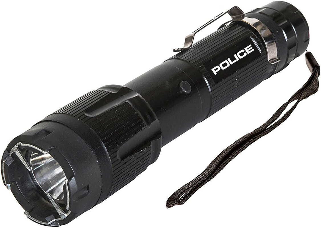 POLICE Stun Gun 1159 Heavy Duty Metal Rechargeable LED Flashlight Black