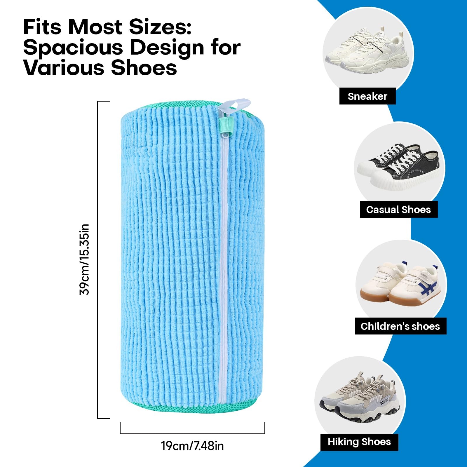 Shoe Washing Machine Bag: Laundry Bag for 15″L x 7″W x 7″H, Blue 2pcs