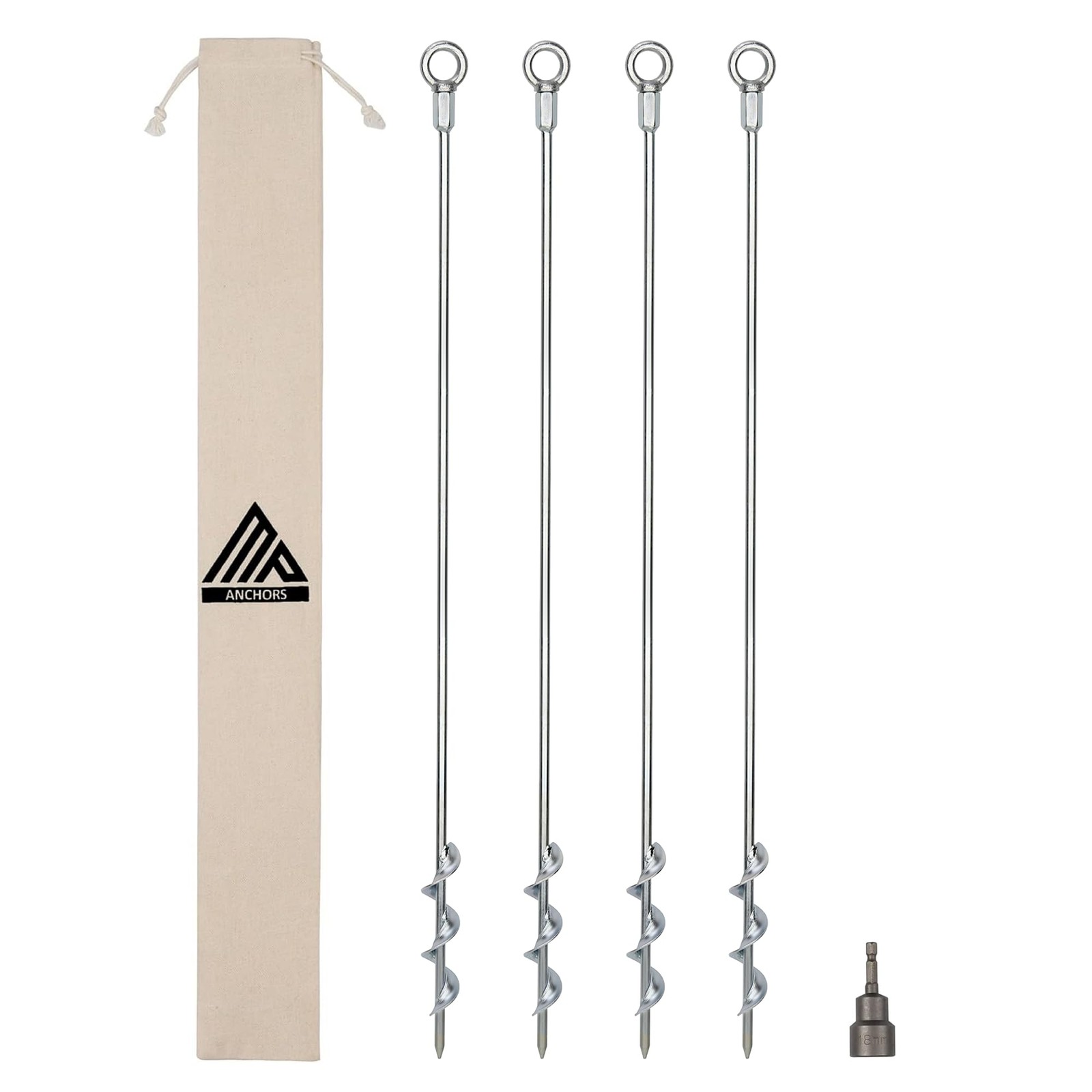 Ground Anchors Screw-in 32″ Set of 4 With Drill Bit – Earth Stakes Silver