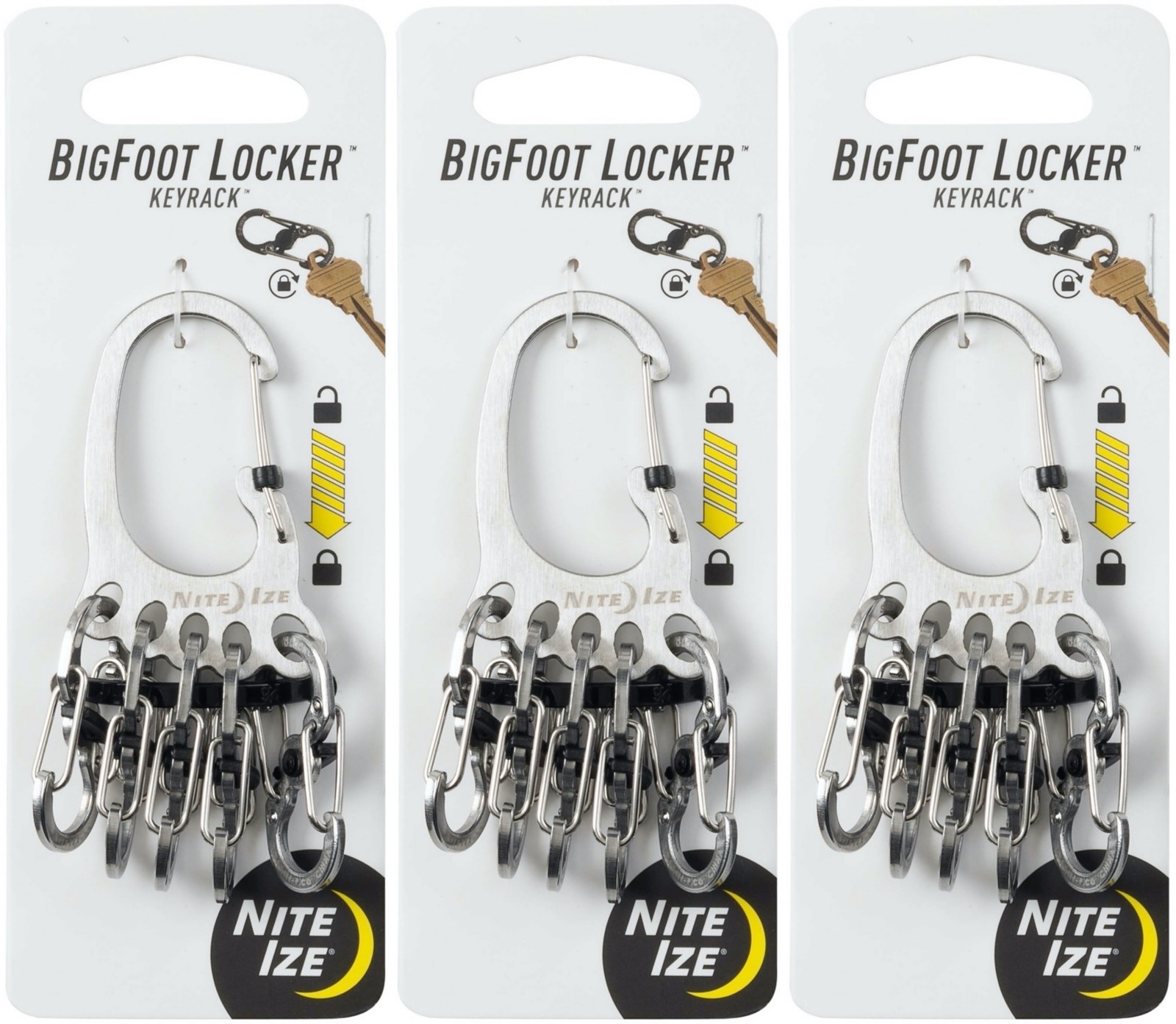 Nite Ize BigFoot Locker Stainless Steel KeyRack – Stainless (3-Pack)