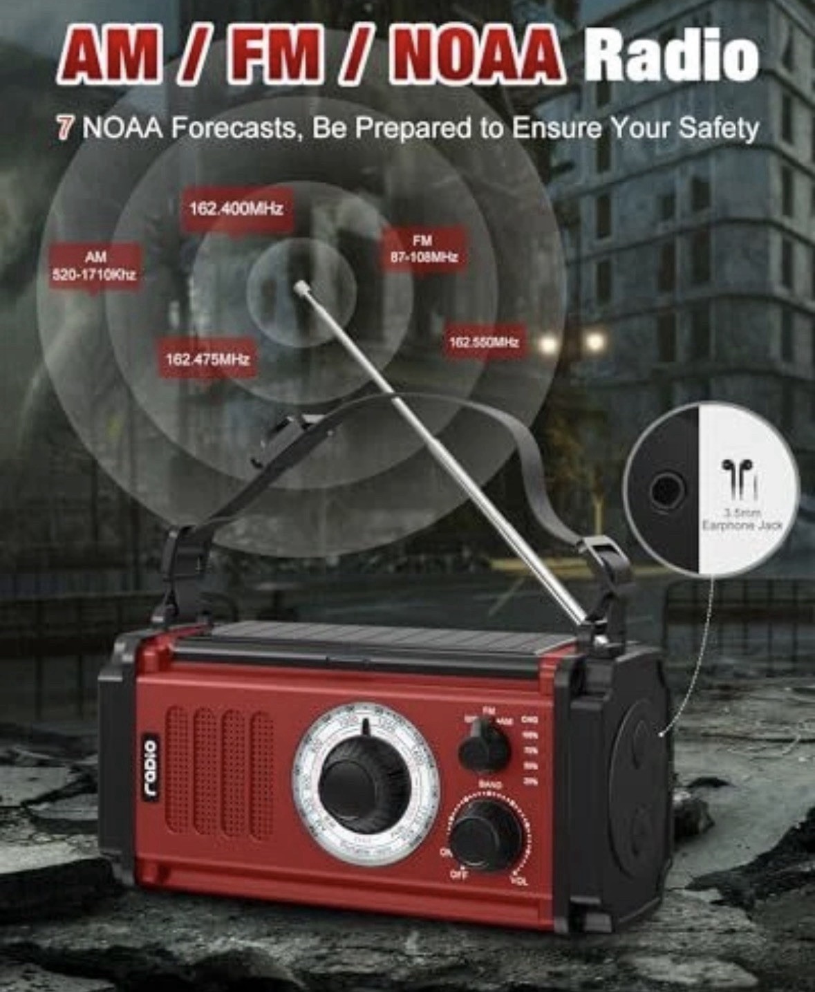 Emergency Radio, Hand Crank Radio, Solar Radio, AM FM NOAA Weather Radio, 4 Red