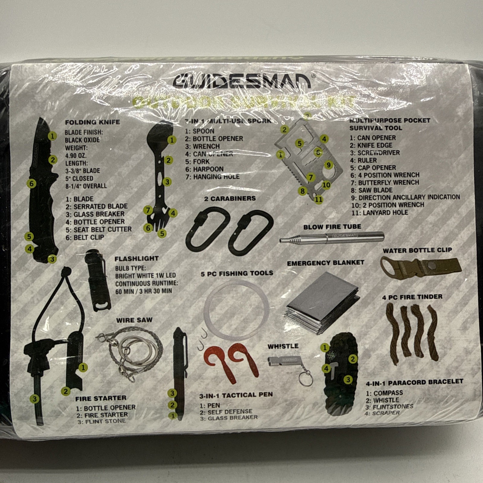 Guidesman Outdoor Survival Kit. Tools Equipped with Over 40 Features.