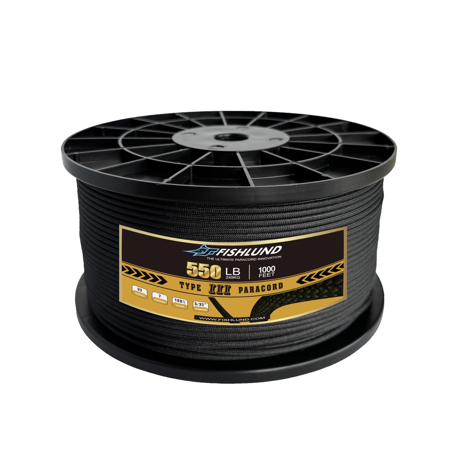 Paracord 550 lb, 7 Strand Rope 1000ft 1000ft/300m, Black