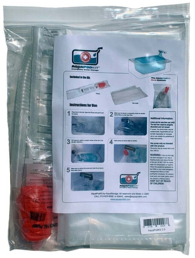 AquaPod Kit 65 gal Emergency Water Storage Drinking Water Container Home Bathtub