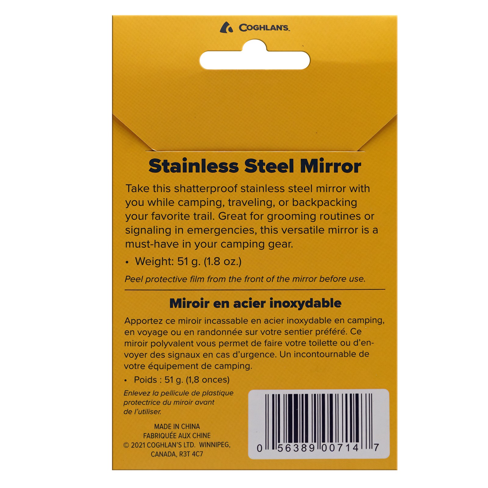 Coghlan’s Stainless Steel Mirror, Unbreakable for Travel, Camping, Hiking, Pack