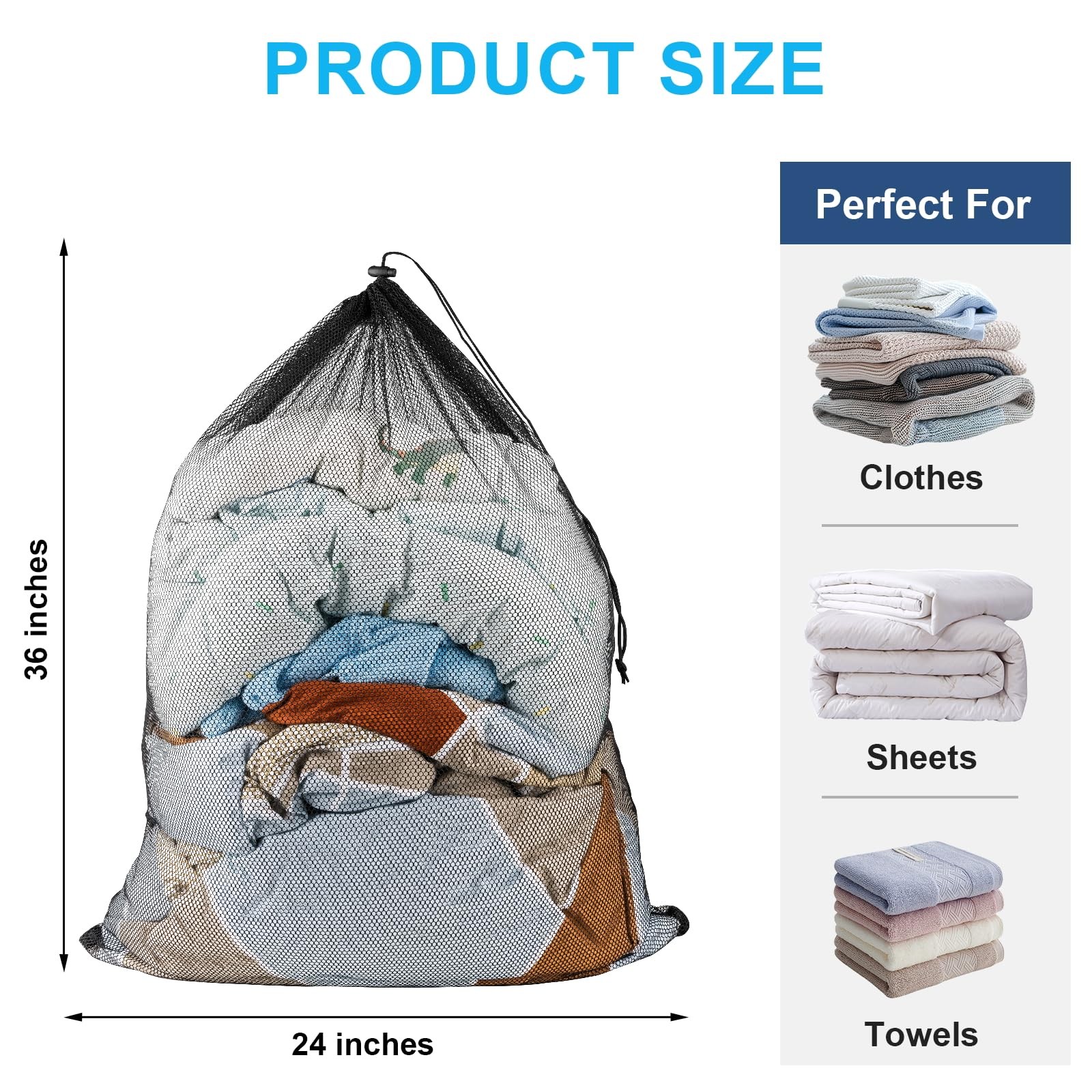 2 Pack Large Mesh Laundry Bags, 24″ x 36″ Heavy Duty Strong 24”×36”, Black