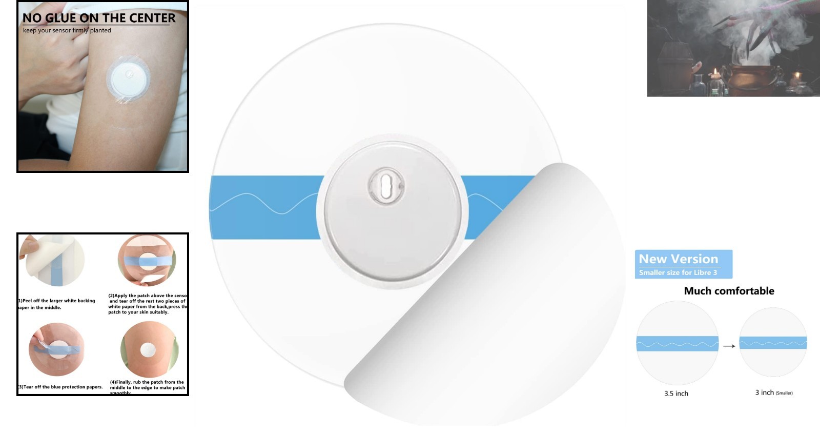 Transparent Sensor Covers for Libre 3 – 50 Pack, Stick Easily, No Central Glue