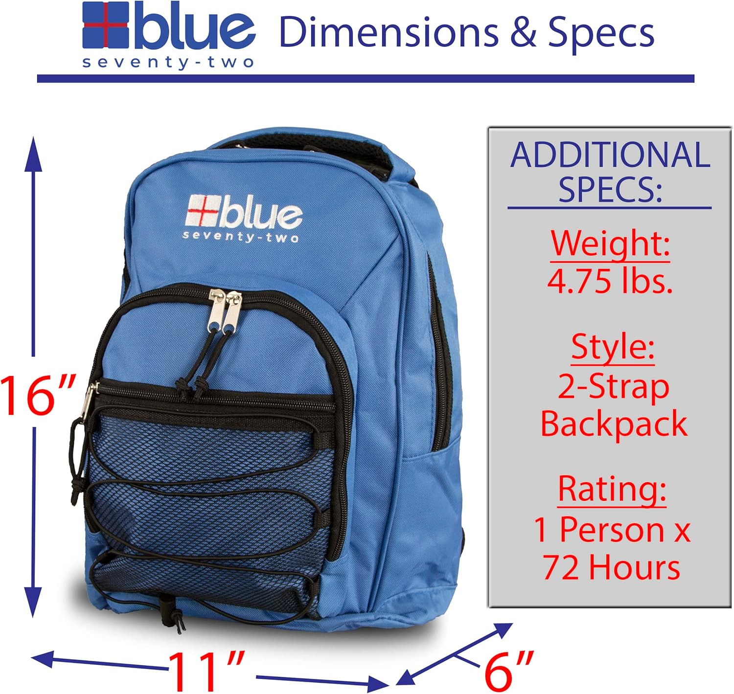 Blue Seventy-Two | 72 Hour Emergency Backpack Survival Kits for 1 Person | Survi