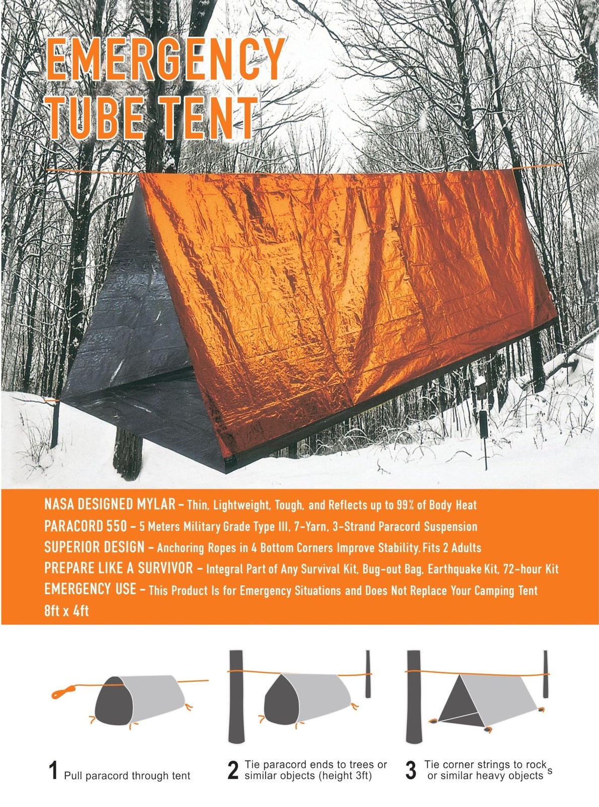 Emergency Survival Tent Mylar Shelter – Lightweight Waterproof Thermal Reflec…