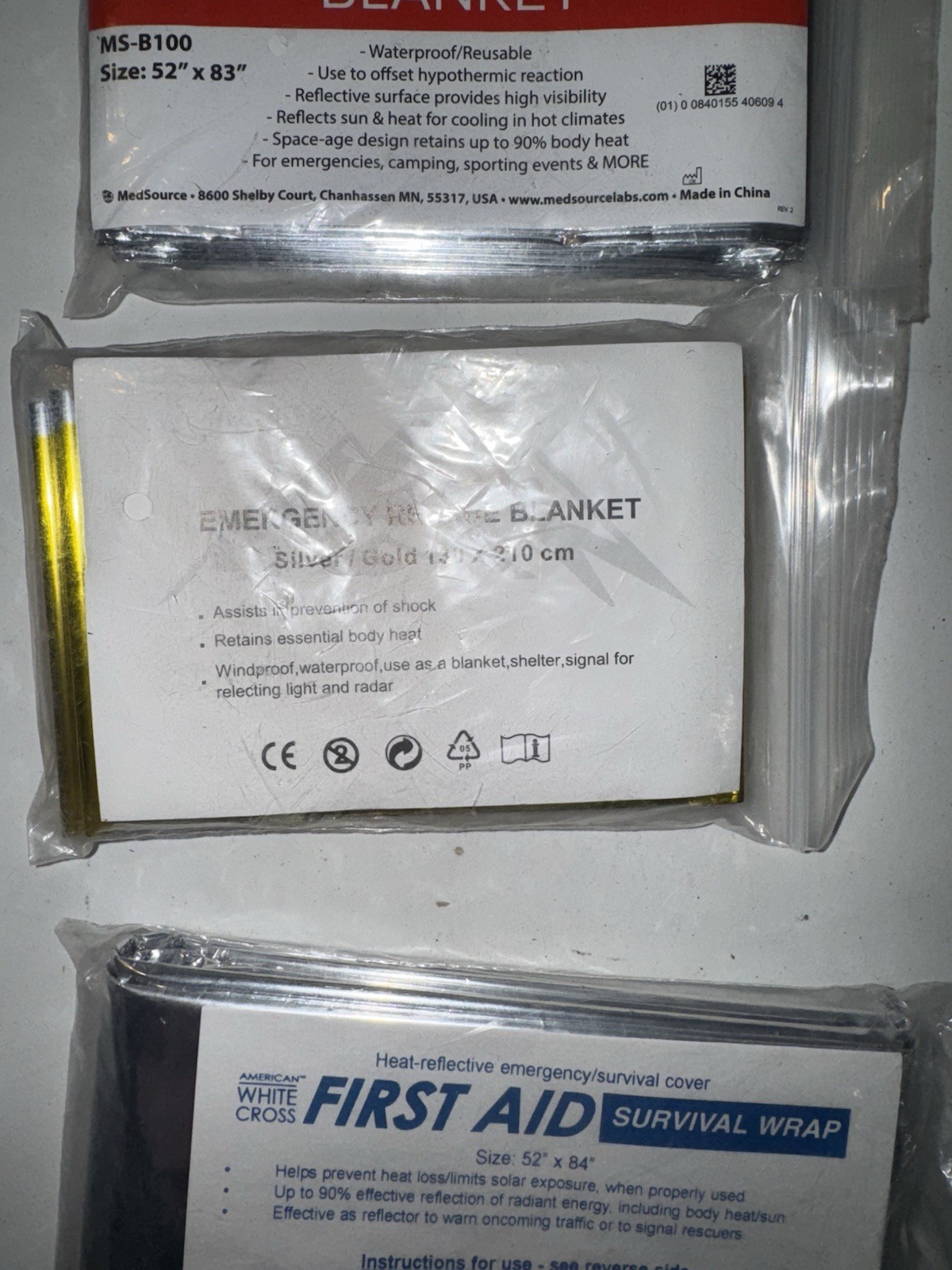 Lot of 8 Emergency / Survival Blankets – Mixed Brands – New