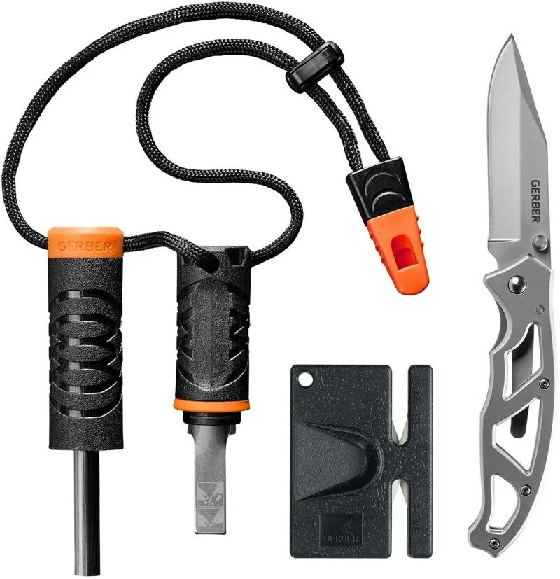 Gerber 31-004134 In The Field Kit Pocket Knife, Fire Starter/Whistle & Sharpener